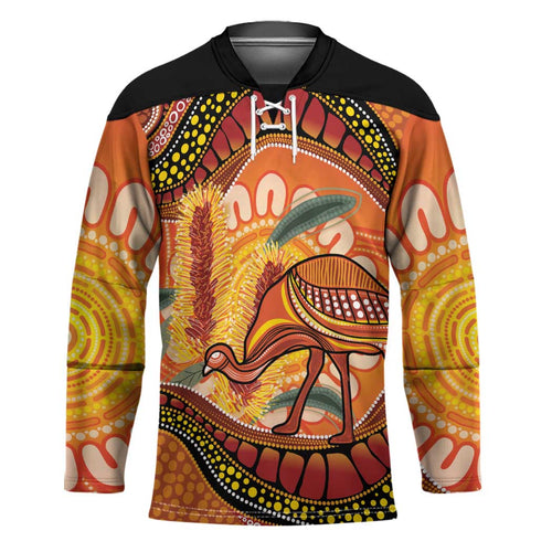 Indigenous Emu Australia Hockey Jersey Australian Bottlebrushes Aboriginal Art Proud