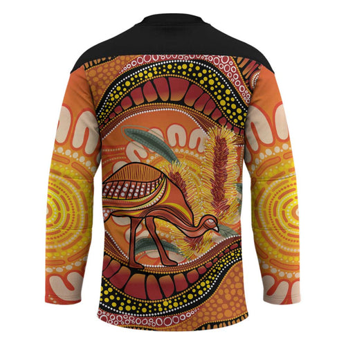 Indigenous Emu Australia Hockey Jersey Australian Bottlebrushes Aboriginal Art Proud
