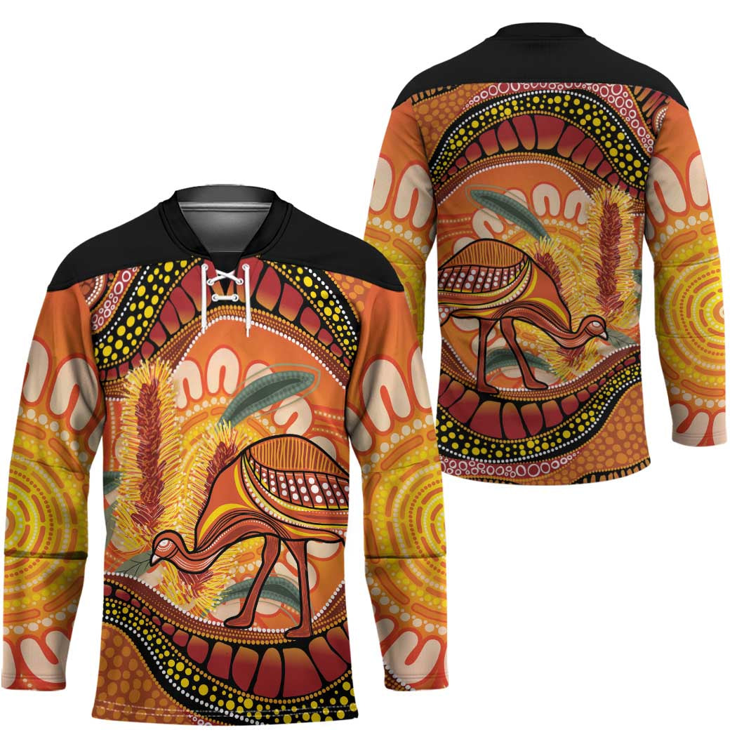 Indigenous Emu Australia Hockey Jersey Australian Bottlebrushes Aboriginal Art Proud