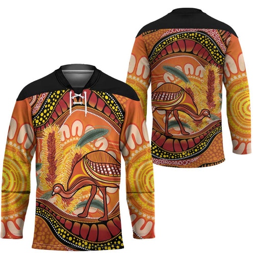 Indigenous Emu Australia Hockey Jersey Australian Bottlebrushes Aboriginal Art Proud
