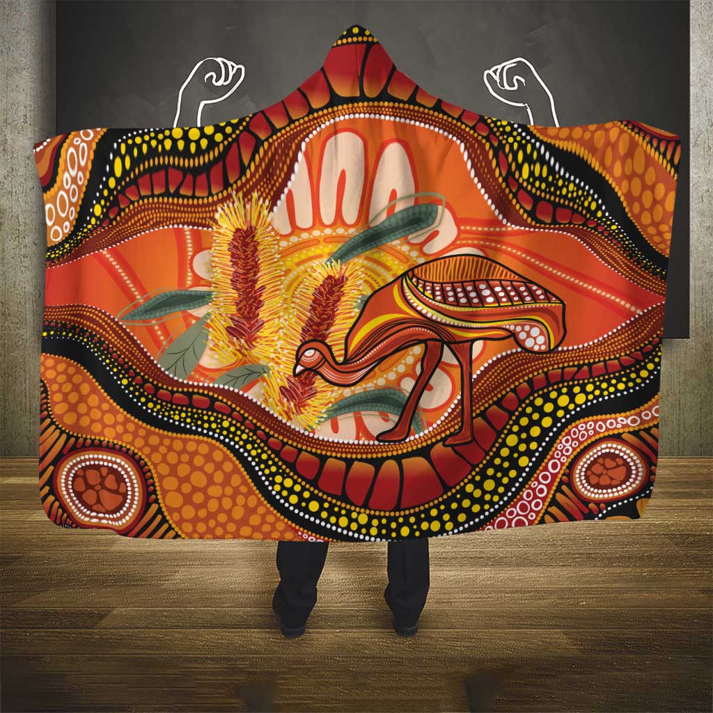 Indigenous Emu Australia Hooded Blanket Australian Bottlebrushes Aboriginal Art Proud