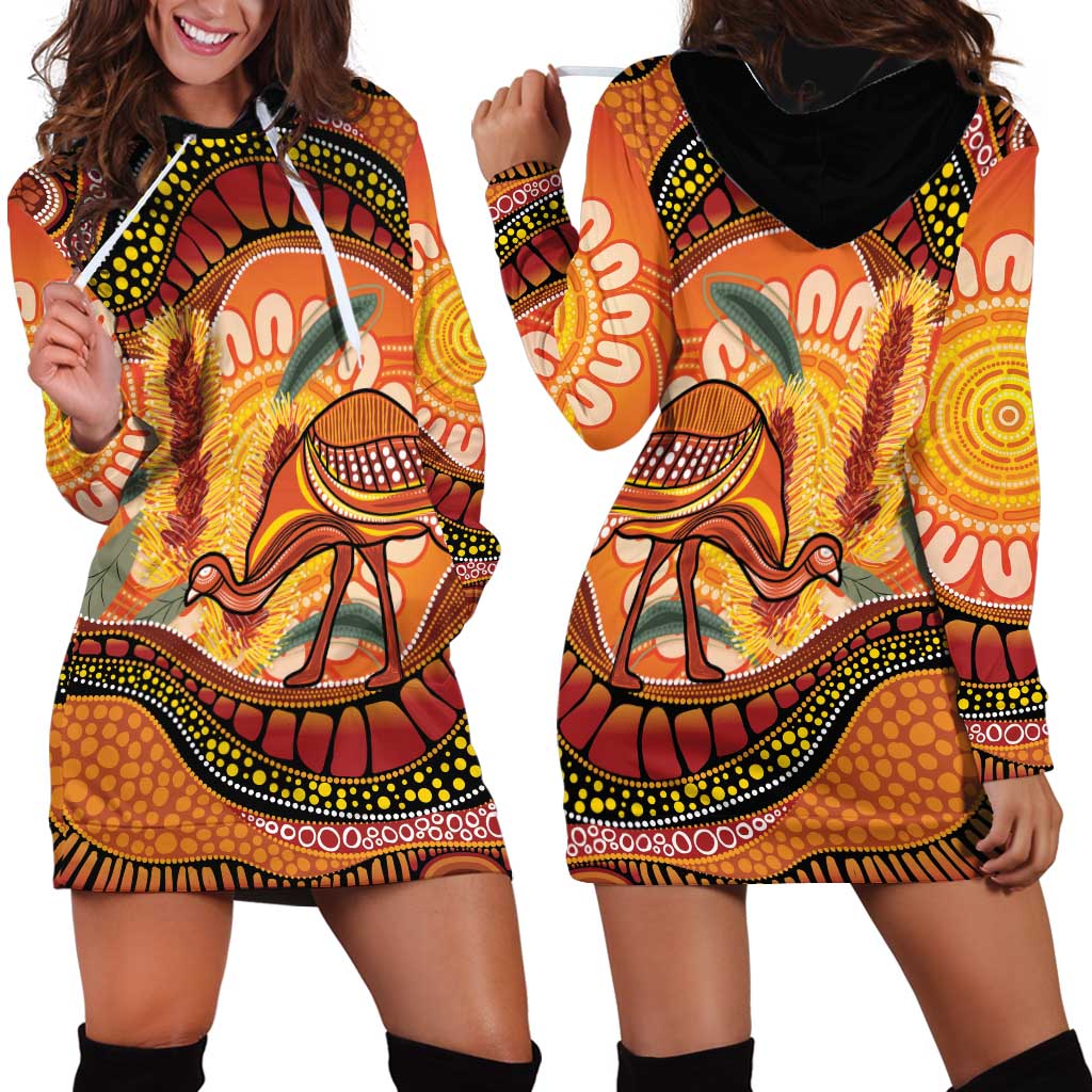 Indigenous Emu Australia Hoodie Dress Australian Bottlebrushes Aboriginal Art Proud