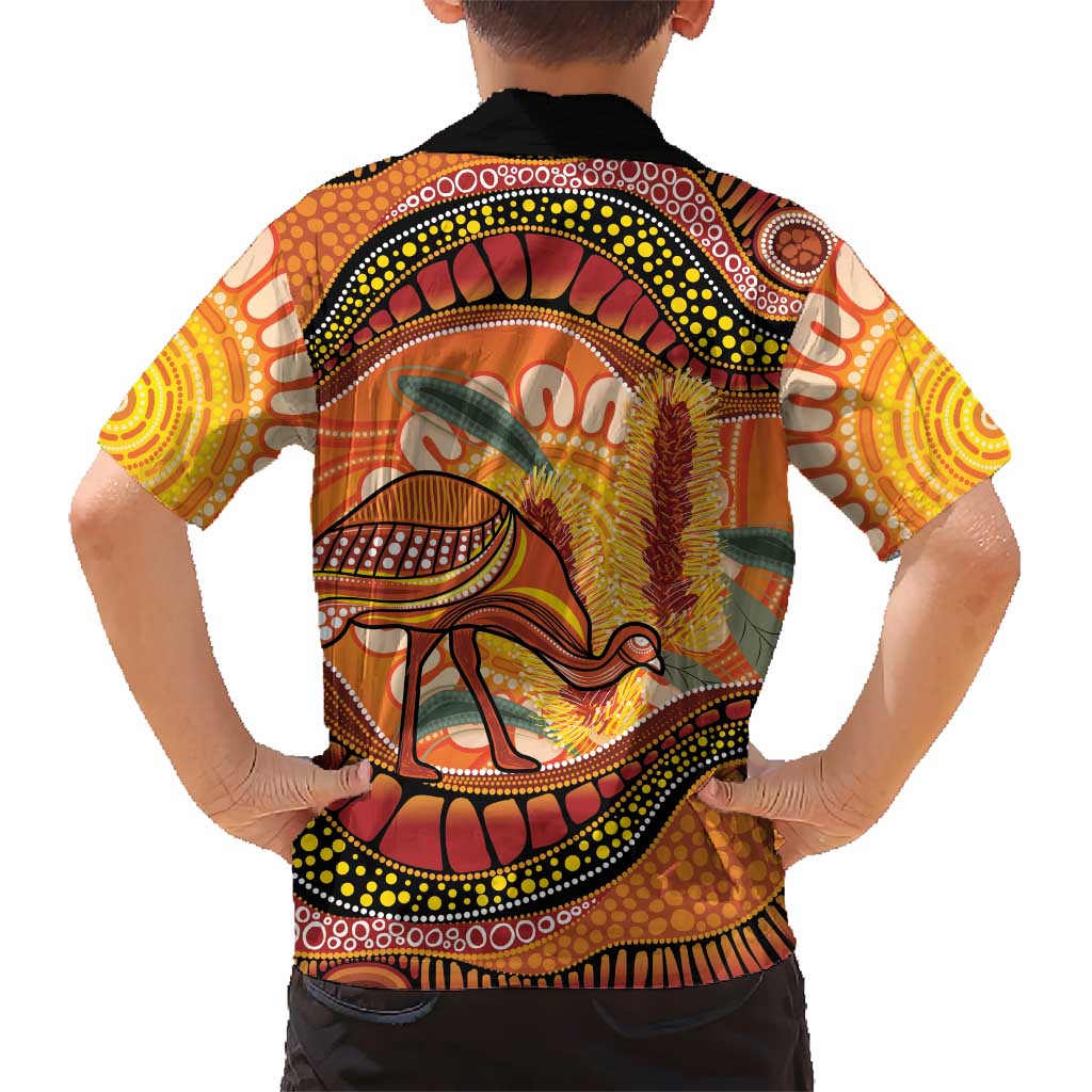 Indigenous Emu Australia Kid Hawaiian Shirt Australian Bottlebrushes Aboriginal Art Proud