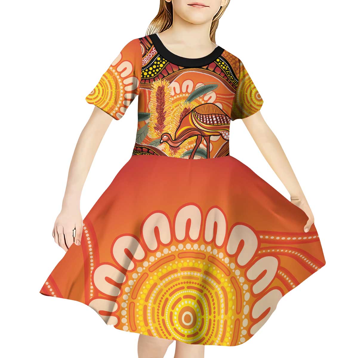 Indigenous Emu Australia Kid Short Sleeve Dress Australian Bottlebrushes Aboriginal Art Proud
