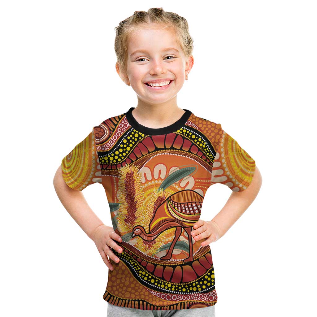 Indigenous Emu Australia Kid T Shirt Australian Bottlebrushes Aboriginal Art Proud