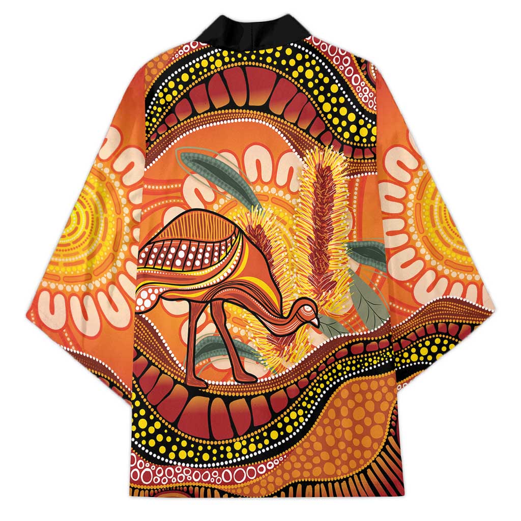 Indigenous Emu Australia Kimono Australian Bottlebrushes Aboriginal Art Proud