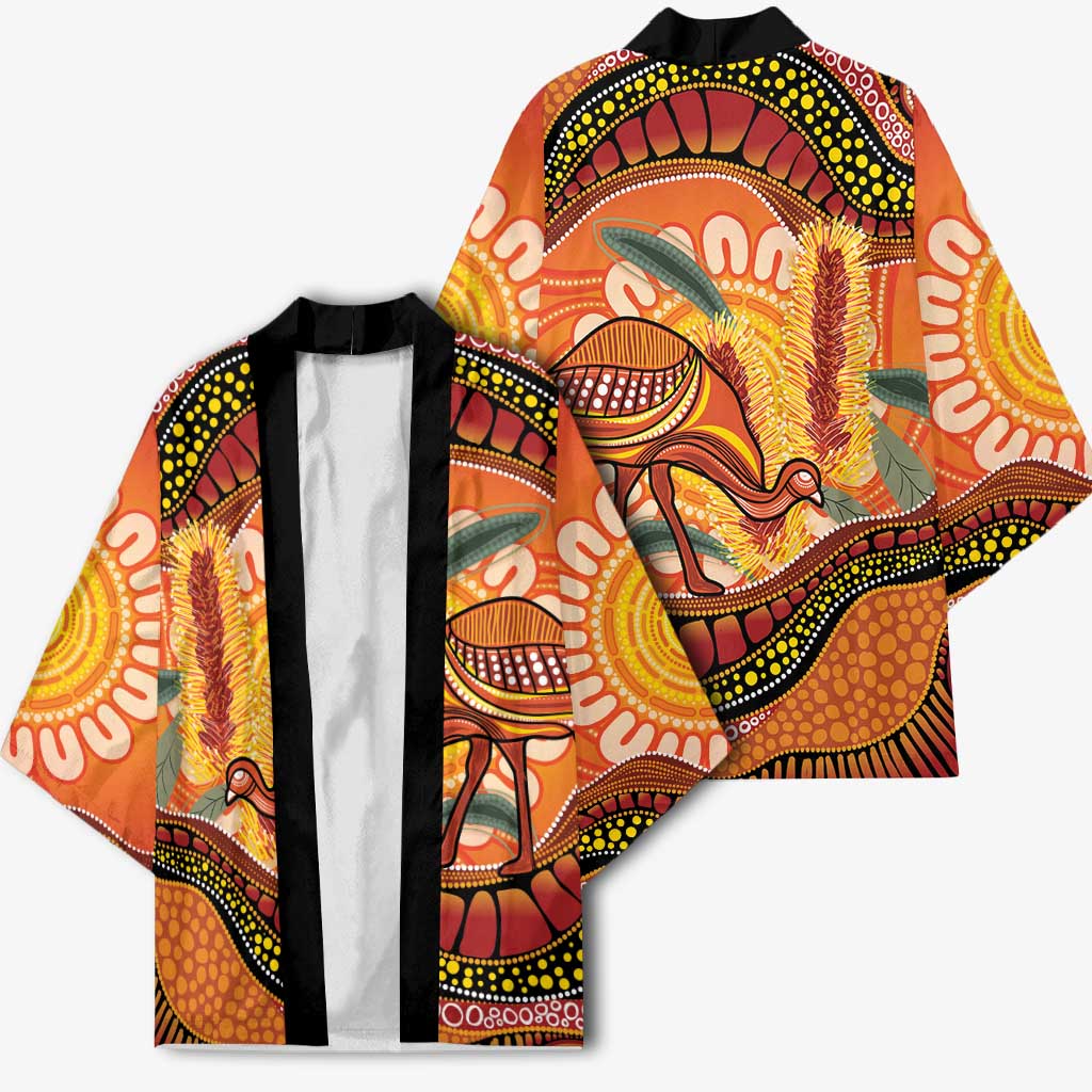 Indigenous Emu Australia Kimono Australian Bottlebrushes Aboriginal Art Proud