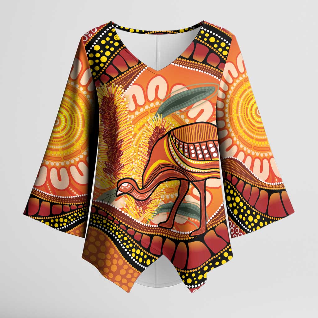 Indigenous Emu Australia Kimono Sleeve Blouse Australian Bottlebrushes Aboriginal Art Proud