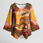 Indigenous Emu Australia Kimono Sleeve Blouse Australian Bottlebrushes Aboriginal Art Proud