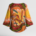 Indigenous Emu Australia Kimono Sleeve Blouse Australian Bottlebrushes Aboriginal Art Proud