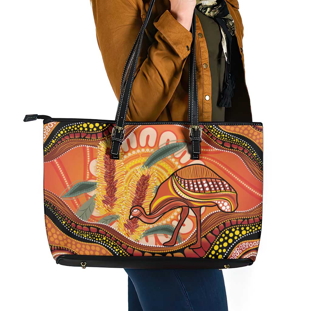 Indigenous Emu Australia Leather Tote Bag Australian Bottlebrushes Aboriginal Art Proud