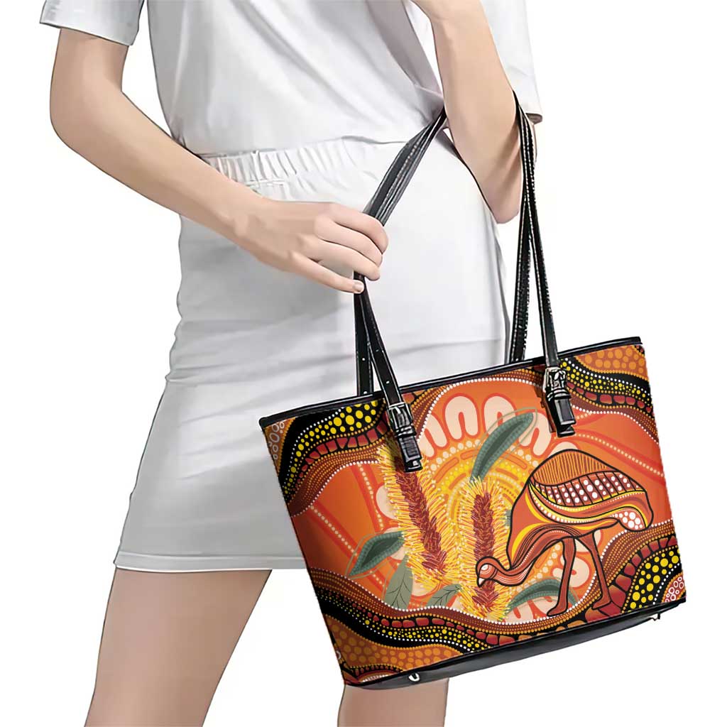 Indigenous Emu Australia Leather Tote Bag Australian Bottlebrushes Aboriginal Art Proud