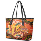 Indigenous Emu Australia Leather Tote Bag Australian Bottlebrushes Aboriginal Art Proud