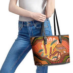 Indigenous Emu Australia Leather Tote Bag Australian Bottlebrushes Aboriginal Art Proud