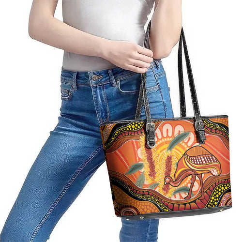 Indigenous Emu Australia Leather Tote Bag Australian Bottlebrushes Aboriginal Art Proud