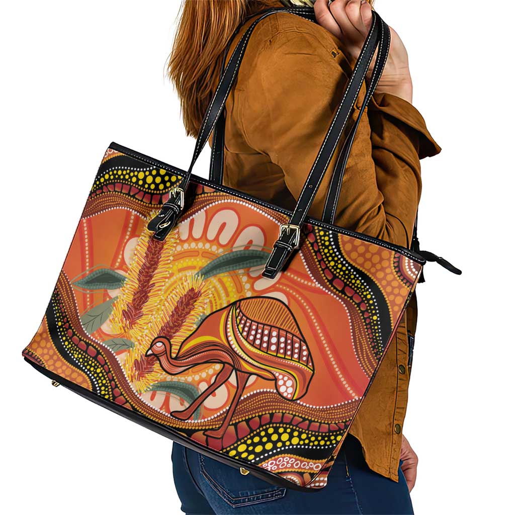 Indigenous Emu Australia Leather Tote Bag Australian Bottlebrushes Aboriginal Art Proud