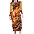 Indigenous Emu Australia Long Sleeve Bodycon Dress Australian Bottlebrushes Aboriginal Art Proud