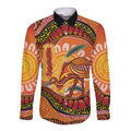 Indigenous Emu Australia Long Sleeve Button Shirt Australian Bottlebrushes Aboriginal Art Proud