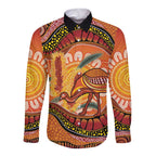 Indigenous Emu Australia Long Sleeve Button Shirt Australian Bottlebrushes Aboriginal Art Proud