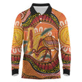 Indigenous Emu Australia Long Sleeve Polo Shirt Australian Bottlebrushes Aboriginal Art Proud