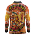 Indigenous Emu Australia Long Sleeve Polo Shirt Australian Bottlebrushes Aboriginal Art Proud