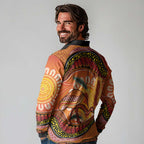 Indigenous Emu Australia Long Sleeve Polo Shirt Australian Bottlebrushes Aboriginal Art Proud