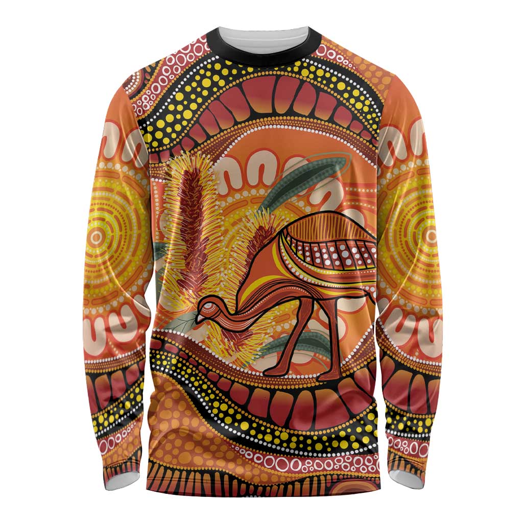 Indigenous Emu Australia Long Sleeve Shirt Australian Bottlebrushes Aboriginal Art Proud
