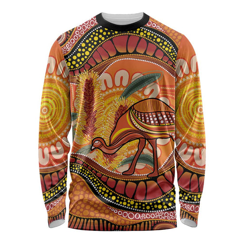 Indigenous Emu Australia Long Sleeve Shirt Australian Bottlebrushes Aboriginal Art Proud