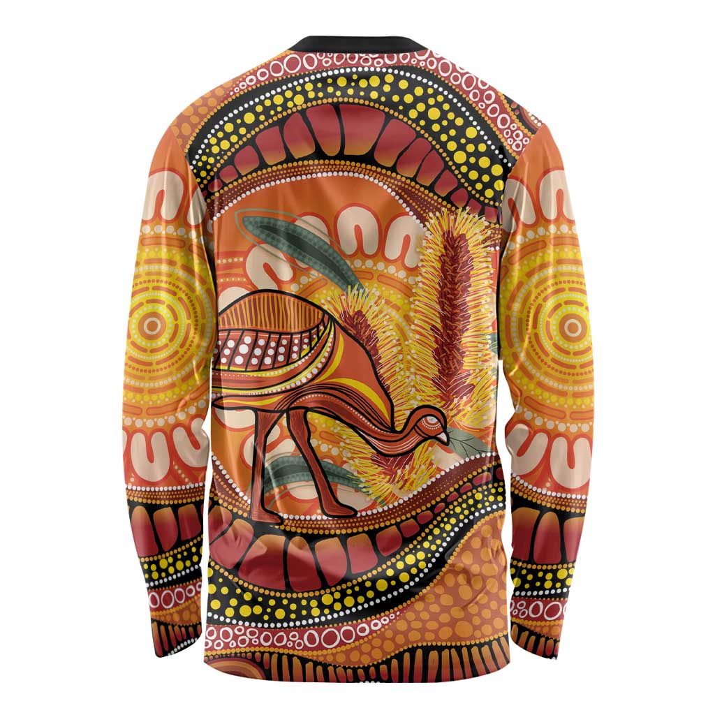 Indigenous Emu Australia Long Sleeve Shirt Australian Bottlebrushes Aboriginal Art Proud