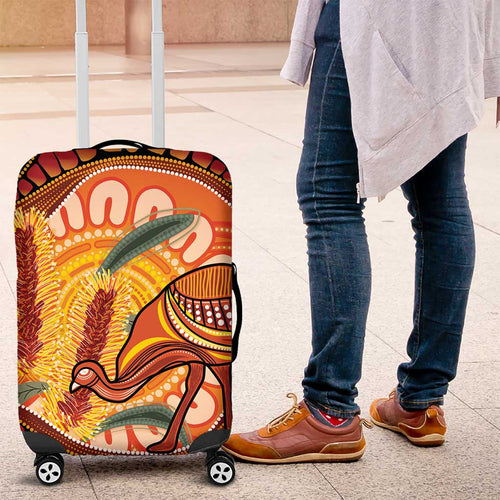 Indigenous Emu Australia Luggage Cover Australian Bottlebrushes Aboriginal Art Proud