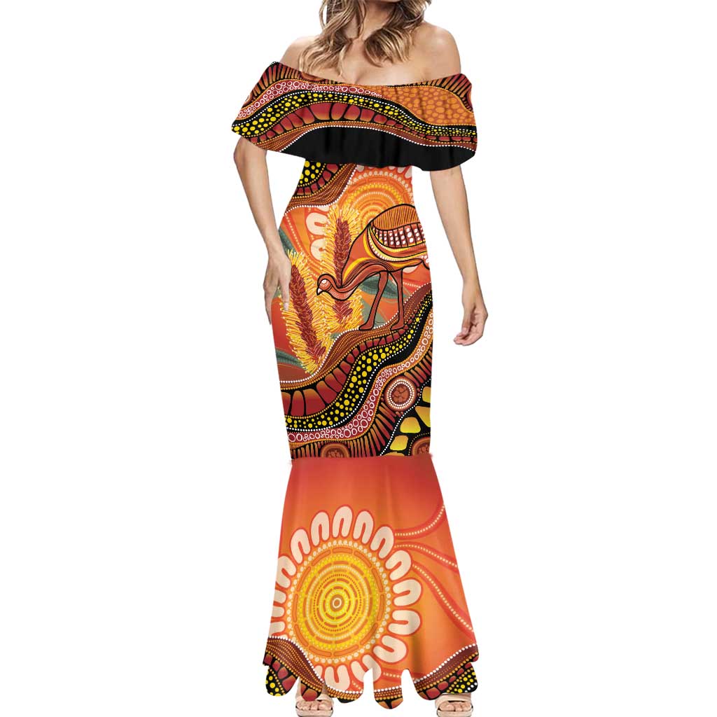 Indigenous Emu Australia Mermaid Dress Australian Bottlebrushes Aboriginal Art Proud
