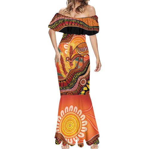 Indigenous Emu Australia Mermaid Dress Australian Bottlebrushes Aboriginal Art Proud