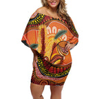 Indigenous Emu Australia Off Shoulder Short Dress Australian Bottlebrushes Aboriginal Art Proud