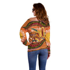 Indigenous Emu Australia Off Shoulder Sweater Australian Bottlebrushes Aboriginal Art Proud