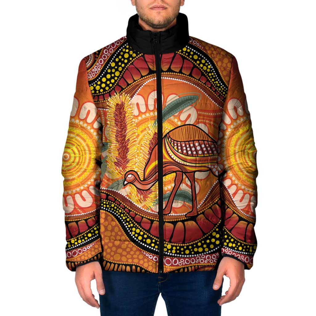 Indigenous Emu Australia Padded Jacket Australian Bottlebrushes Aboriginal Art Proud