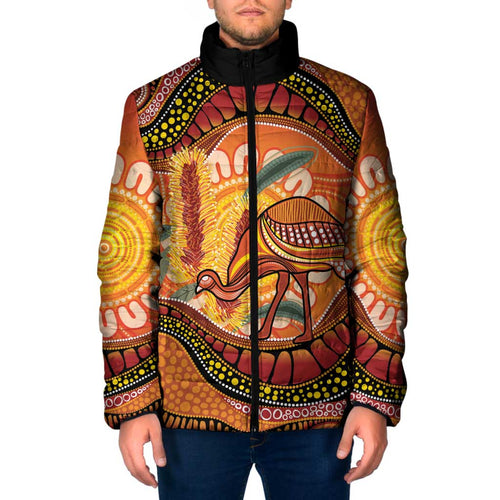 Indigenous Emu Australia Padded Jacket Australian Bottlebrushes Aboriginal Art Proud