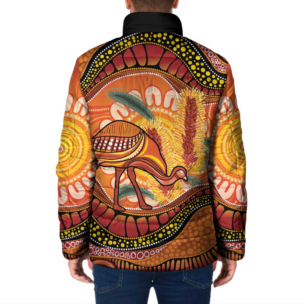 Indigenous Emu Australia Padded Jacket Australian Bottlebrushes Aboriginal Art Proud