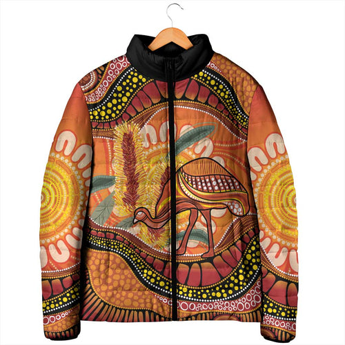 Indigenous Emu Australia Padded Jacket Australian Bottlebrushes Aboriginal Art Proud