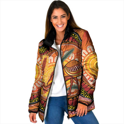 Indigenous Emu Australia Padded Jacket Australian Bottlebrushes Aboriginal Art Proud