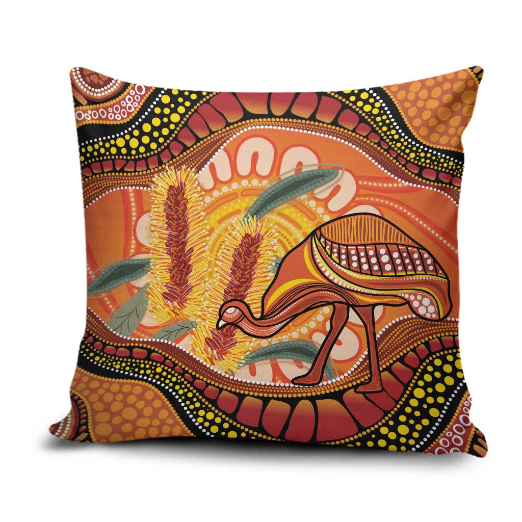Indigenous Emu Australia Pillow Cover Australian Bottlebrushes Aboriginal Art Proud