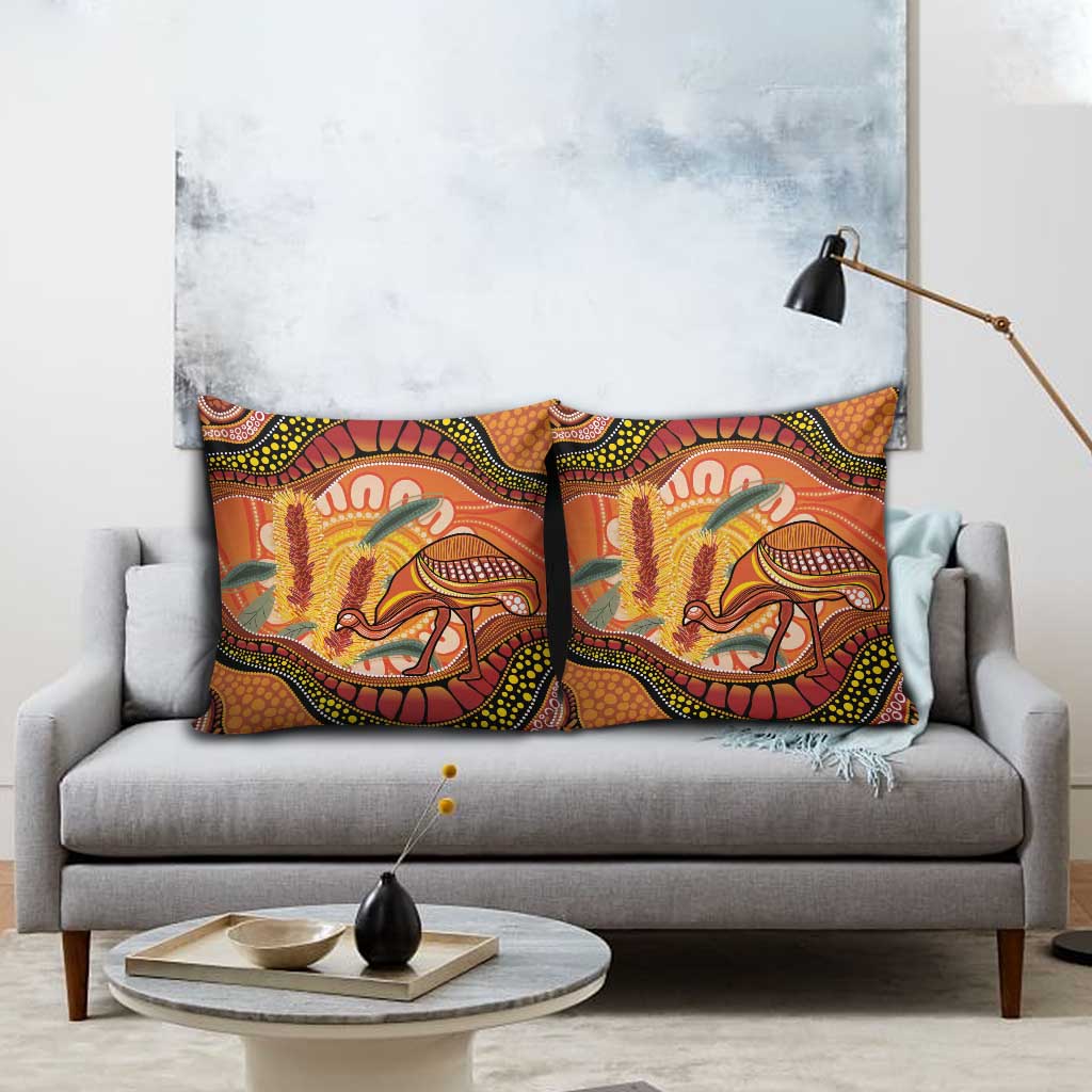 Indigenous Emu Australia Pillow Cover Australian Bottlebrushes Aboriginal Art Proud