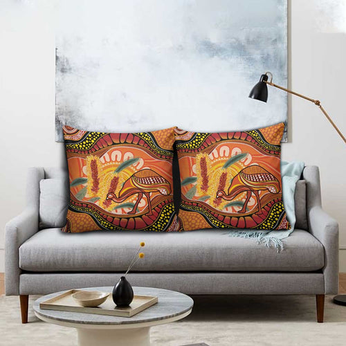 Indigenous Emu Australia Pillow Cover Australian Bottlebrushes Aboriginal Art Proud