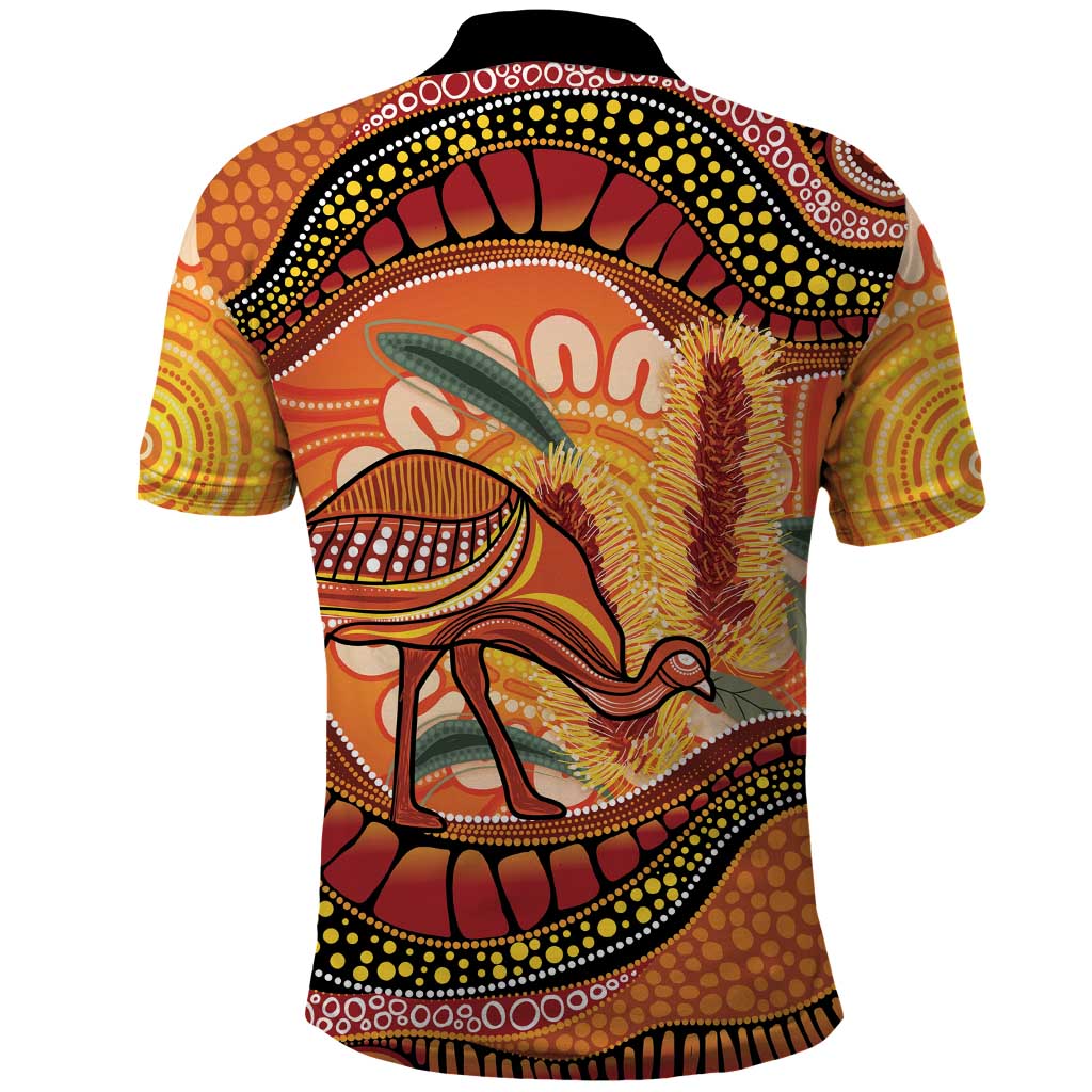 Indigenous Emu Australia Polo Shirt Australian Bottlebrushes Aboriginal Art Proud