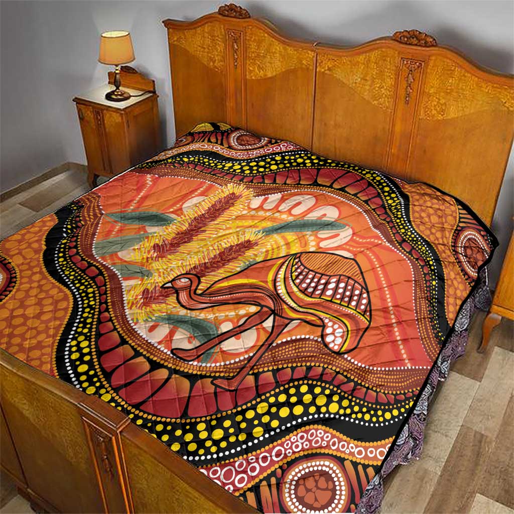 Indigenous Emu Australia Quilt Australian Bottlebrushes Aboriginal Art Proud