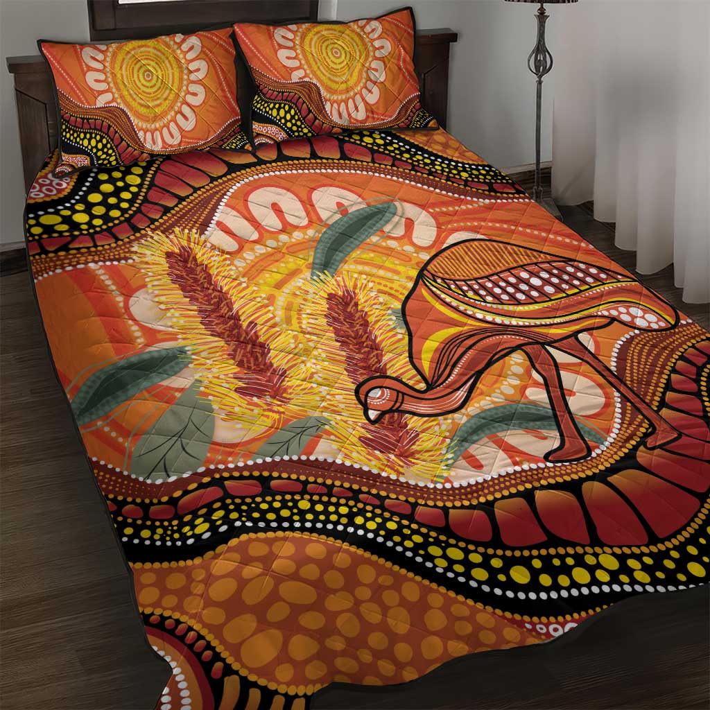 Indigenous Emu Australia Quilt Bed Set Australian Bottlebrushes Aboriginal Art Proud