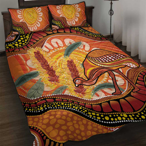 Indigenous Emu Australia Quilt Bed Set Australian Bottlebrushes Aboriginal Art Proud