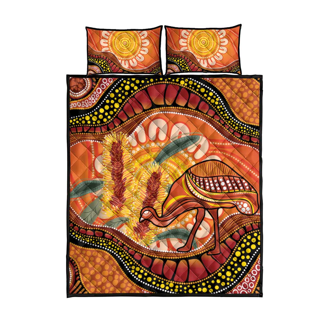 Indigenous Emu Australia Quilt Bed Set Australian Bottlebrushes Aboriginal Art Proud