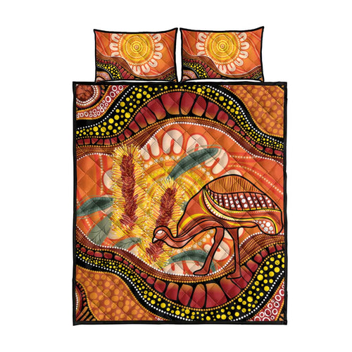 Indigenous Emu Australia Quilt Bed Set Australian Bottlebrushes Aboriginal Art Proud
