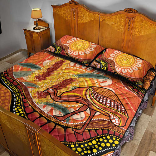 Indigenous Emu Australia Quilt Bed Set Australian Bottlebrushes Aboriginal Art Proud