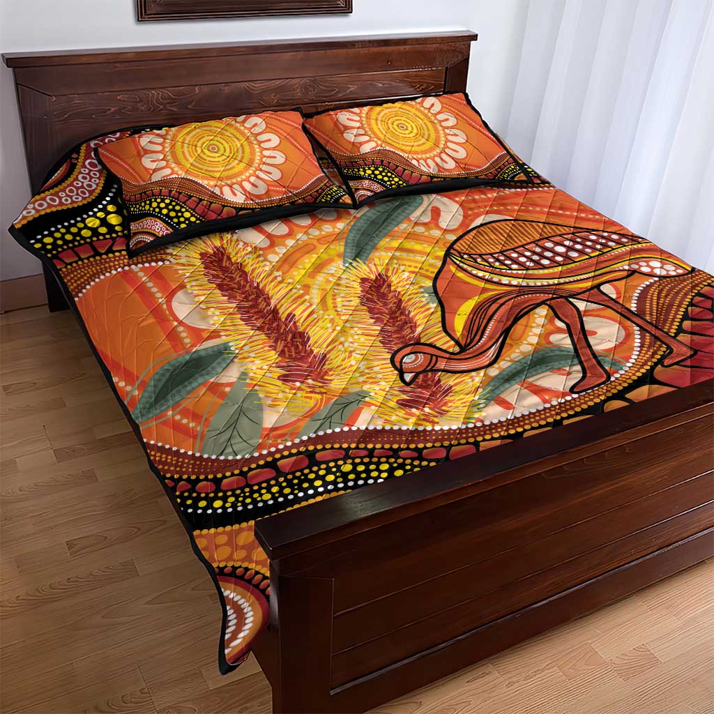 Indigenous Emu Australia Quilt Bed Set Australian Bottlebrushes Aboriginal Art Proud